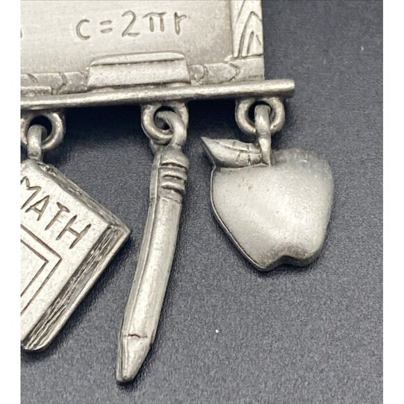 Vtg JJ JONETTE Brooch Pin Pewter Math Teacher Chalkboard Charm School Algebra - Picture 5 of 11